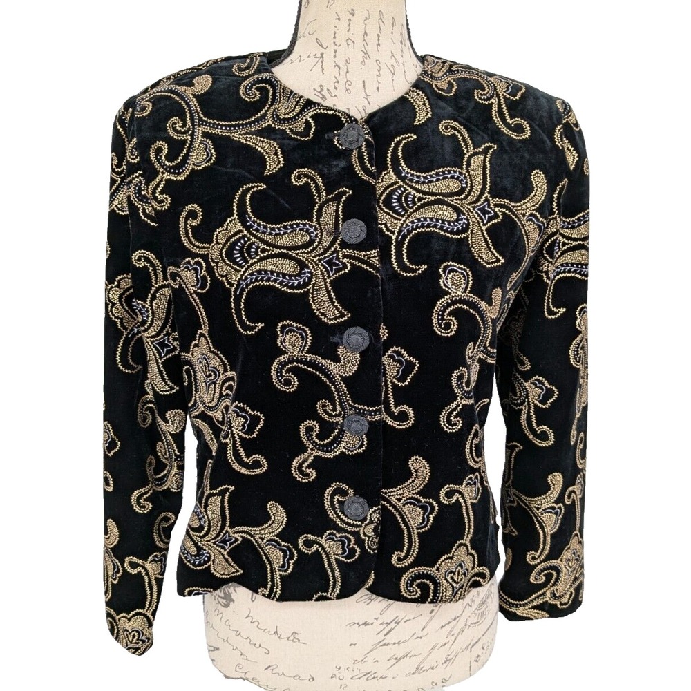 Norton Mc Naughton Blazer 10P Black Gold Paisley Whimsey Goth Y2K